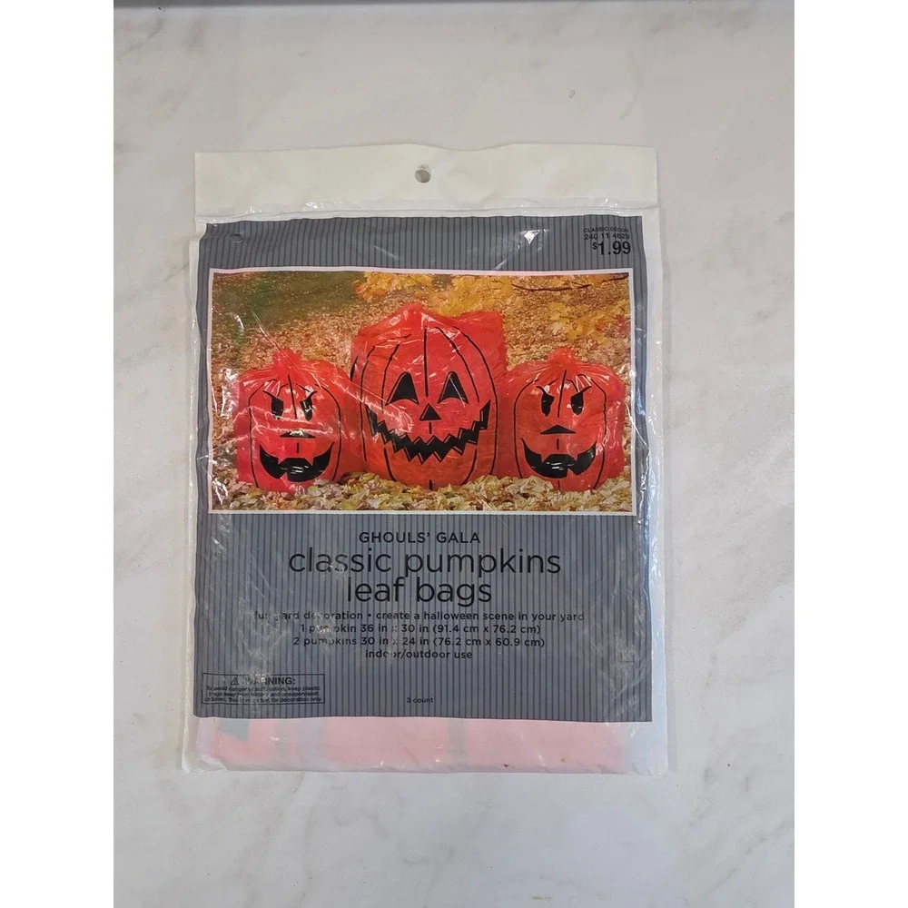 Y2K Halloween Spooky Vintage Leaf Bags Jack-O-Lantern 3ct Ghouls Orange